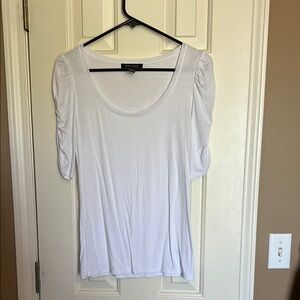 White House Black Market White Puff Sleeve Ruched Blouse